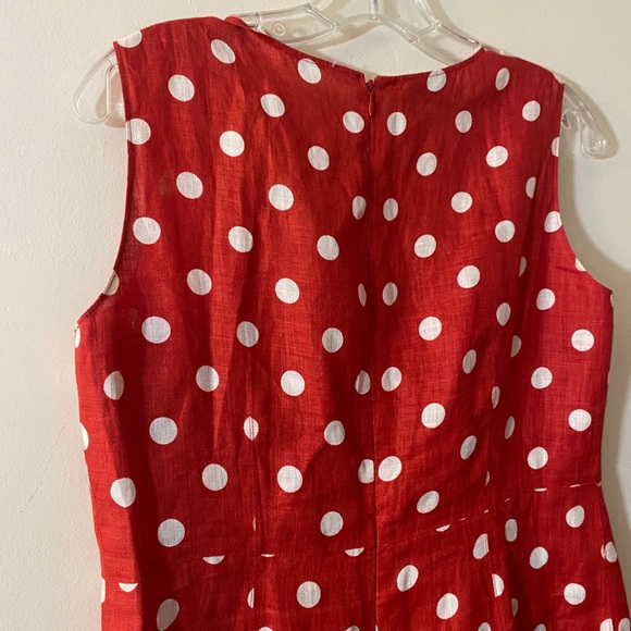 VINTAGE 70s MILA SCHON LINEN POLKA DOT PINUP DRESS - Picture 3 of 10